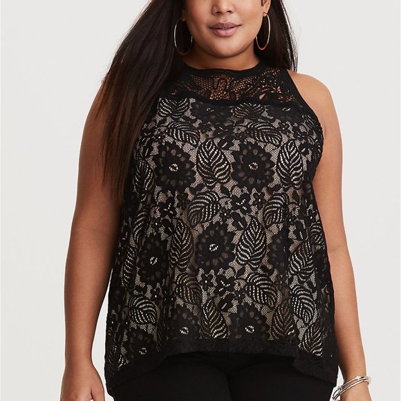 torrid Tops - Torrid Black Lace Nude Underlay Top *EUC* Plus 5